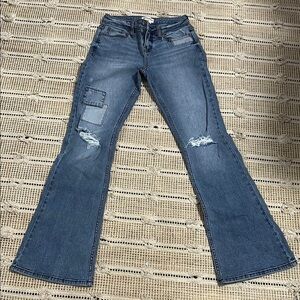 Shyanne Blue Flare Wide Leg Jeans with Distressed Details